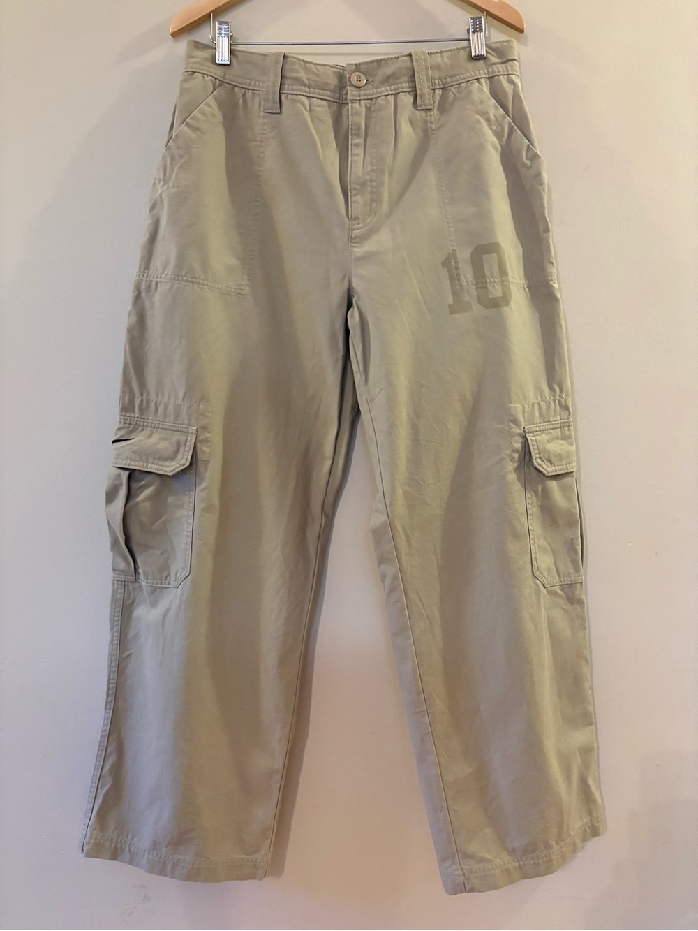 VTG Nike Khaki Cargo Pants Wide Leg Y2K Skater Gorpcore Stencil 10, Sz M, 34